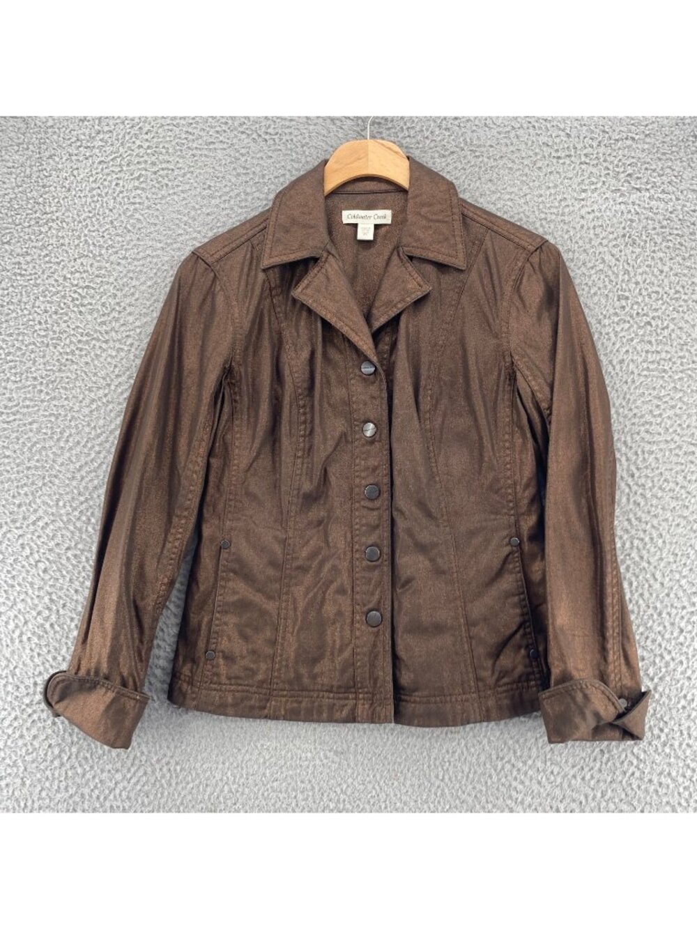 Coldwater Creek Jacket Womens 4 Petite Bronze Shimmer Cotton Twill Pockets